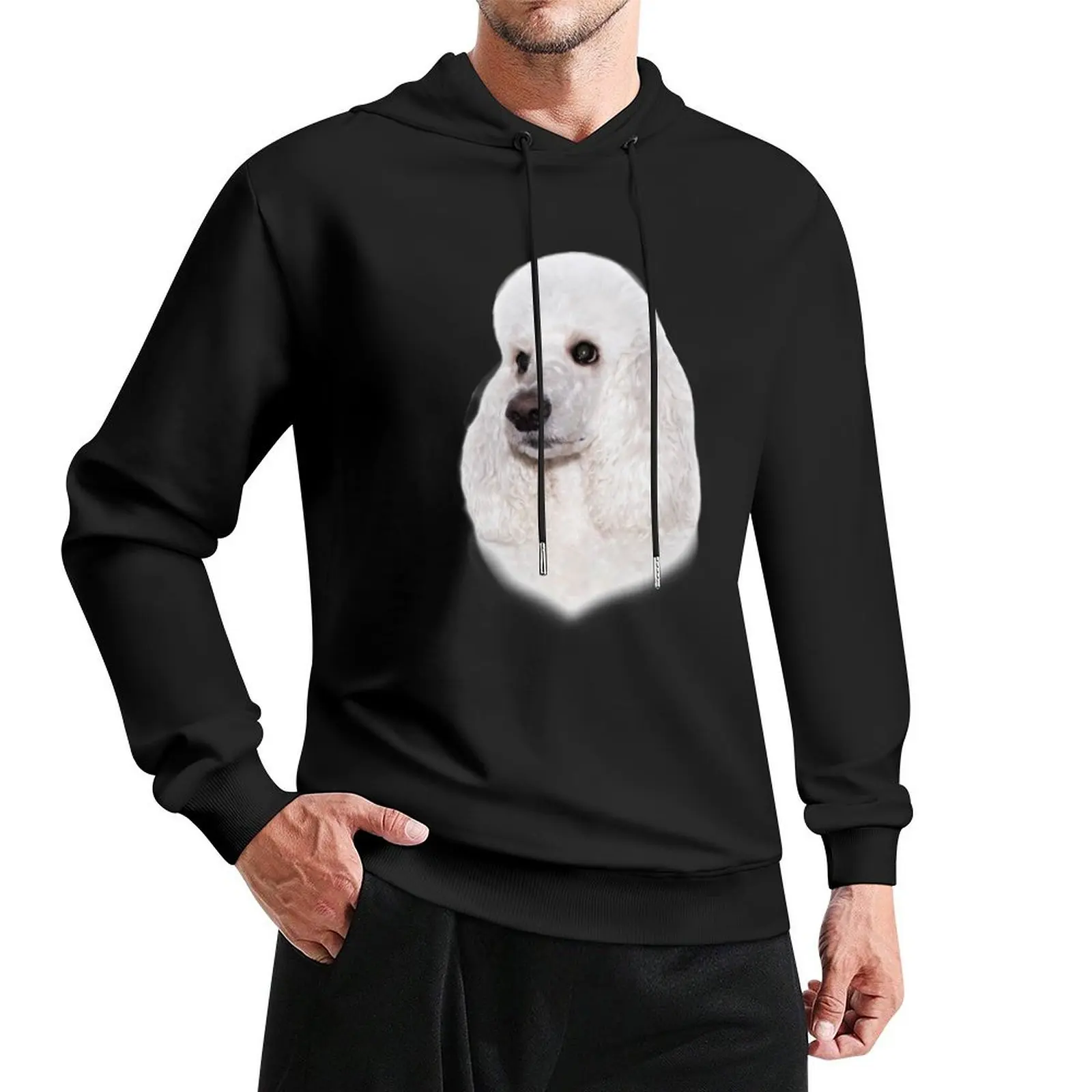 the head of the white royal poodle looks to the left Pullover Hoodie blouse hoodies for men high quality