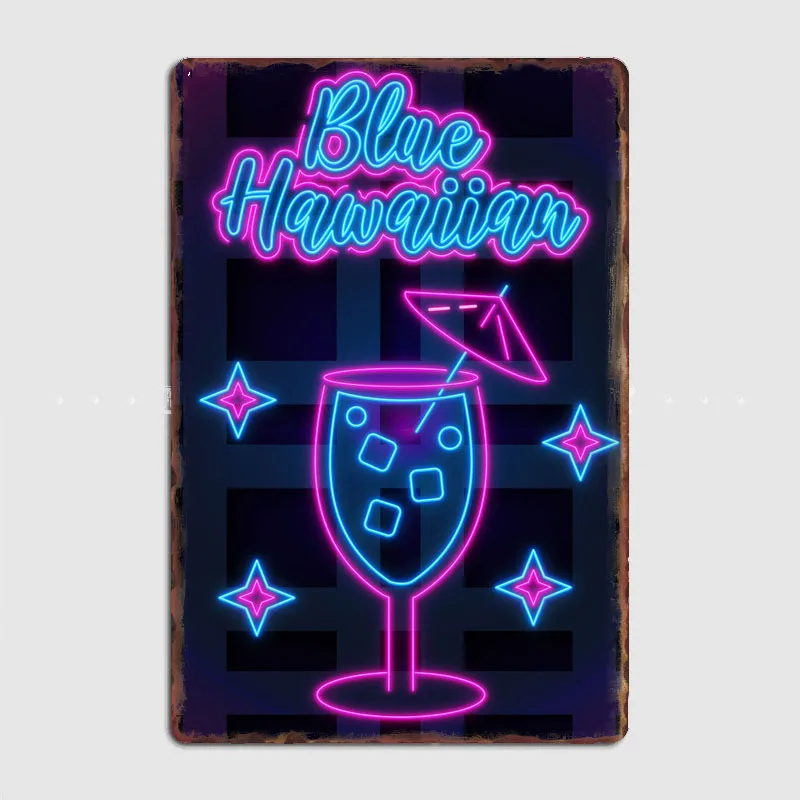

Blue Hawaiian Neon Signs Classic Retro Poster Metal Sign Posters Bar Wall Art Garage Room Decoration Vintage Home Decor