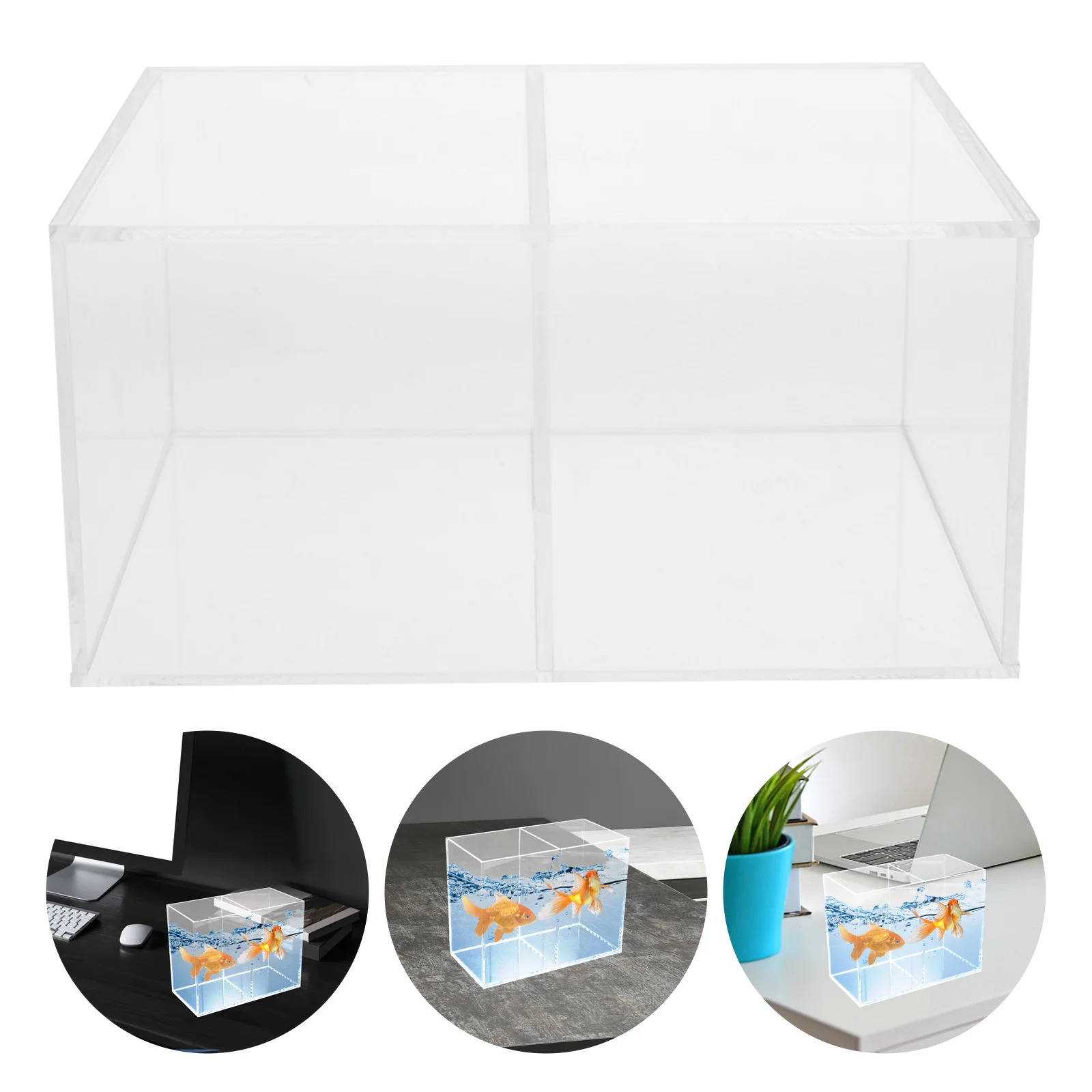 

Clear Desktop Fish Tank Acrylic Mini Aquarium for Betta Goldfish Turtle Functional Decorative Tank for Home Office Space