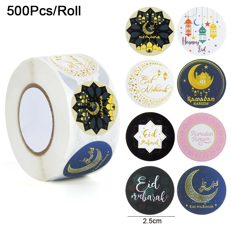 

500pcs EID Mubarak Stickers Ramadan Paper Sealing Lables Gift Box Candy Bag Sticker Decor for Islamic Muslim Party DIY Supplies