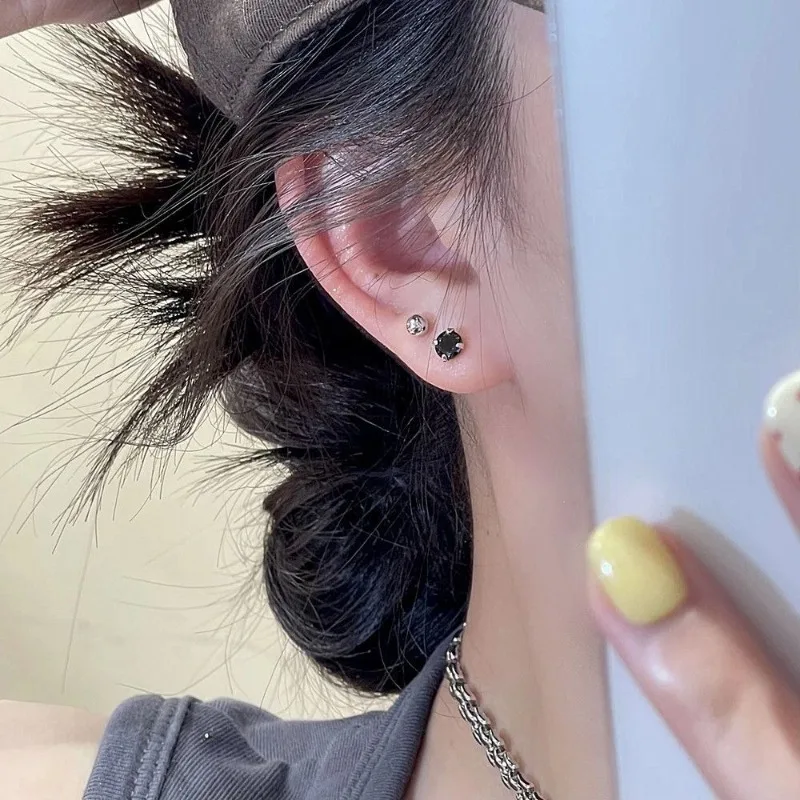 

925 Silver Black White Zircon Ball Stud Earrings 8 Pairs Set Minimalist Geometric Tiny Hypoallergenic Cartilage Everyday Gift