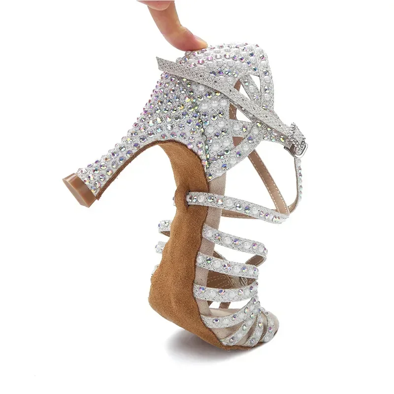 Latin dansschoenen met diamanten bezaaide dames indoor feestdansschoenen sandalen dansschoenen met hoge hakken bruiloft prestatieschoenen voiture Byd