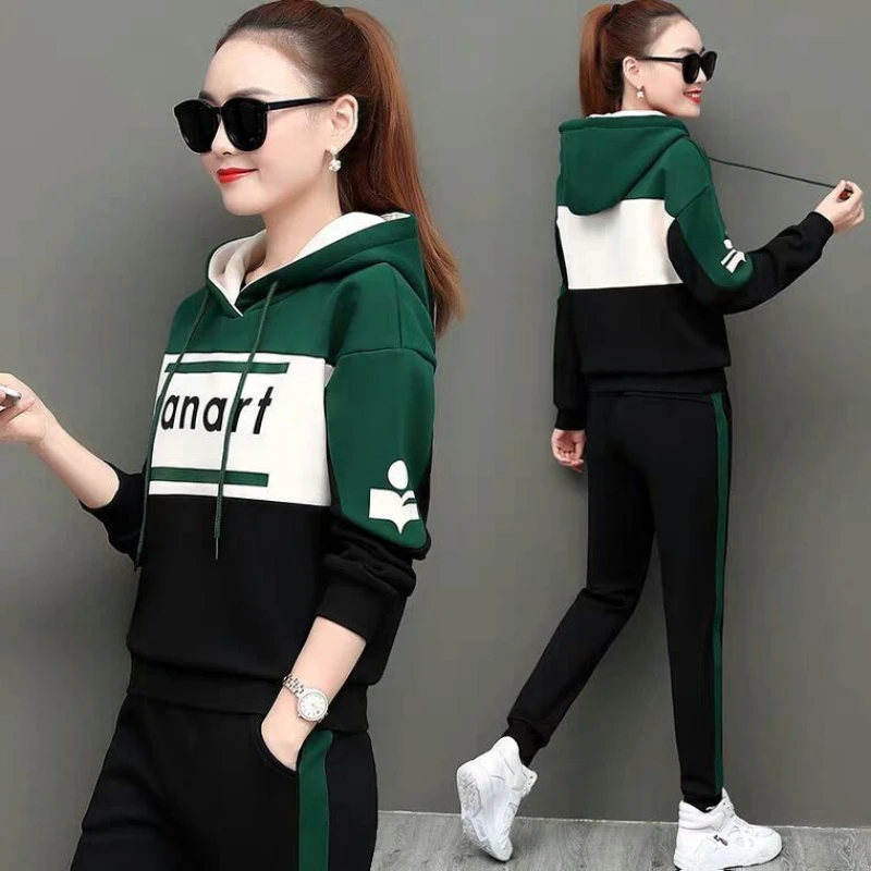 Casual Sportswear Suit Women\'s Spring and Autumn 2022 New Korean Style Loose Hooded Top Fashion Age Reducing Two-piece Set