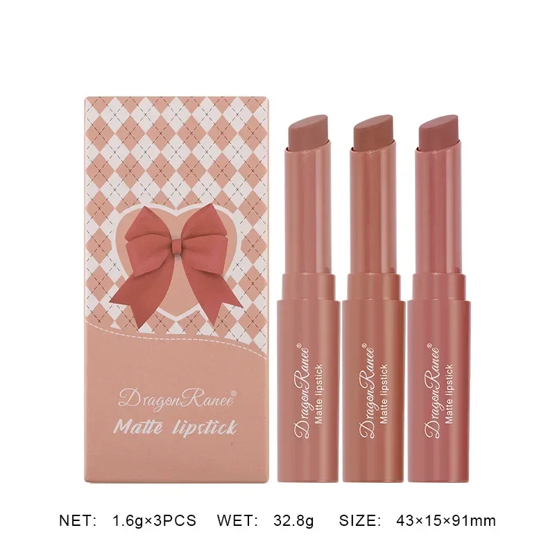 Neues modisches 3-teiliges mattes Lippenstift-Set, samtig, glatt, feuchtigkeitsspendend, wasserdicht, langlebig, lichtecht, professioneller Nude-Lippenstift