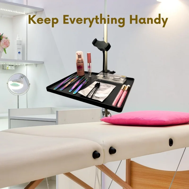 حامل صينية الرموش قابل للتعديل للضوء الدائري - حامل منظم بمشبك مع حامل هاتف لإكسسوارات التجميل لتمديد الرموش