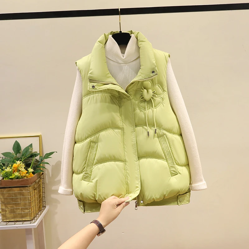 

Women's down Cotton Vest 2025 New Autumn Winter ort Thiened Loose Fit oulder Pad Jaet Faionable Casual Outerwear