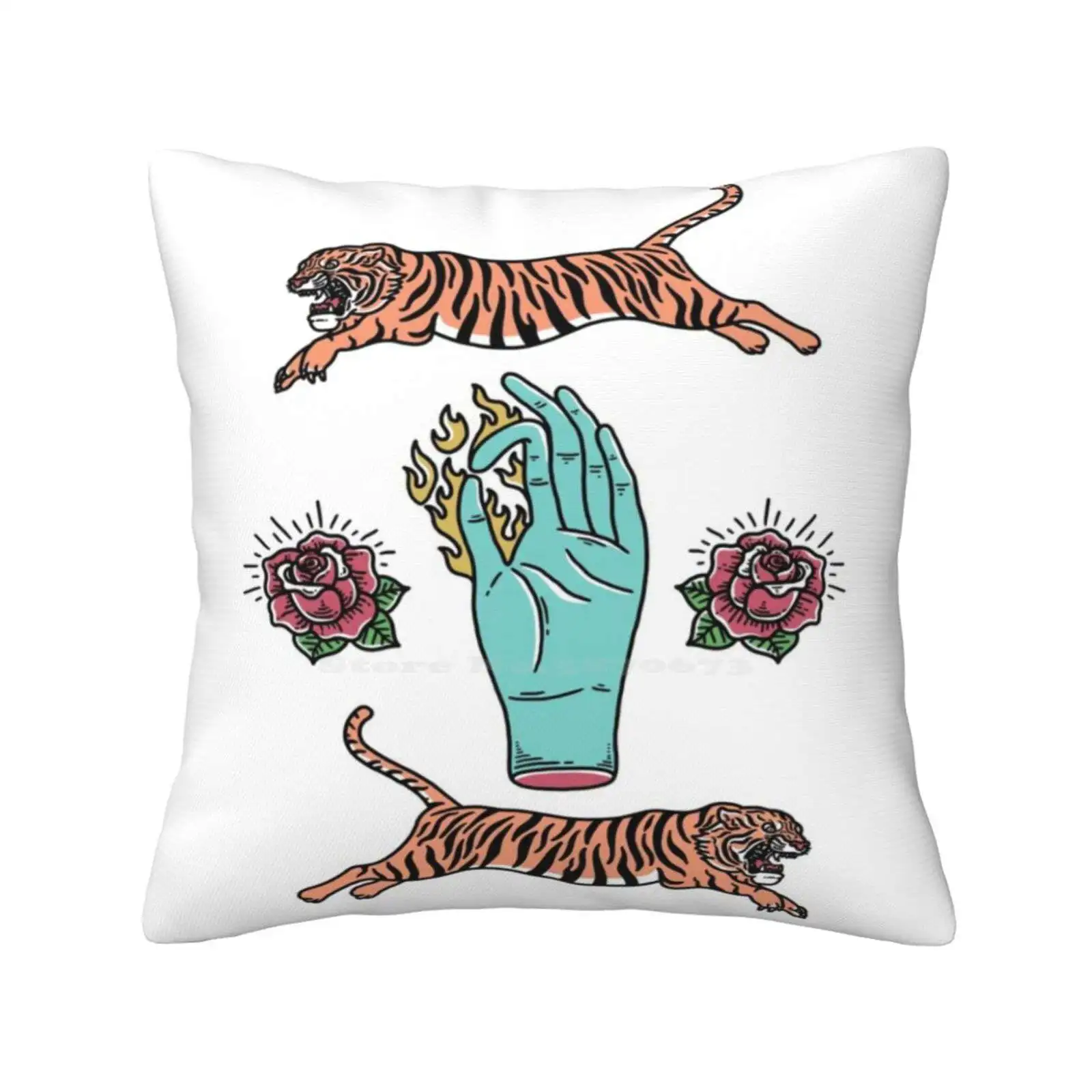 Fire Hoop Fashion Sofa Throw Pillow Cover Pillowcase Fire Hoop Fire Ring Tiger Jump Tiger Circus Hand Fire Tiger Show Circus