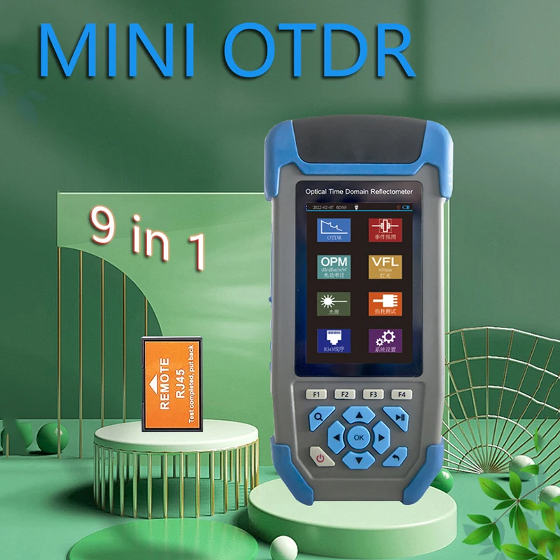 

MINI OTDR Fiber Optic Reflectometer with 9 Functions VFL OLS OPM Event Map 1310/1550nm 22/24dB for 60km Cable Ethernet Tester