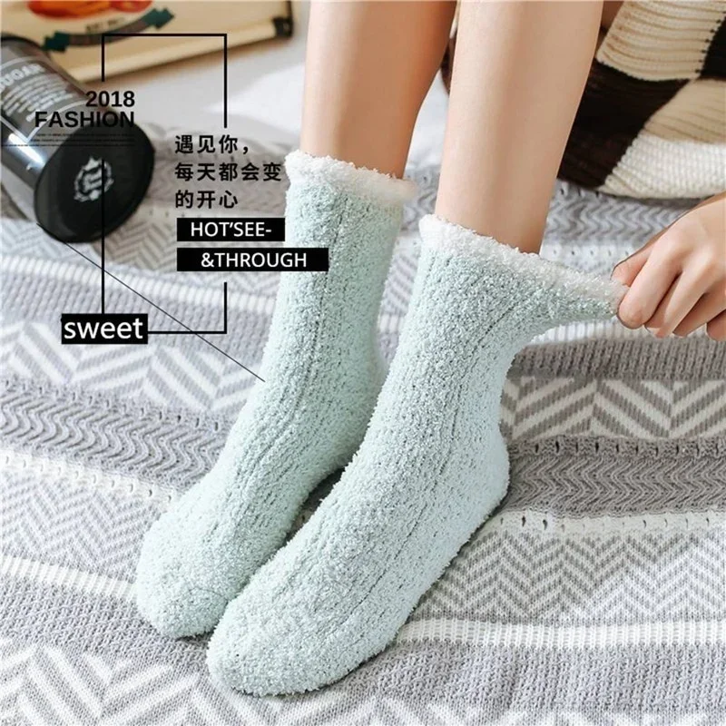 Women Winter Warm Coral Velvet Fleece Sock Soft Fluffy Bed Socks Women Home Floor Slipper Winter Boots