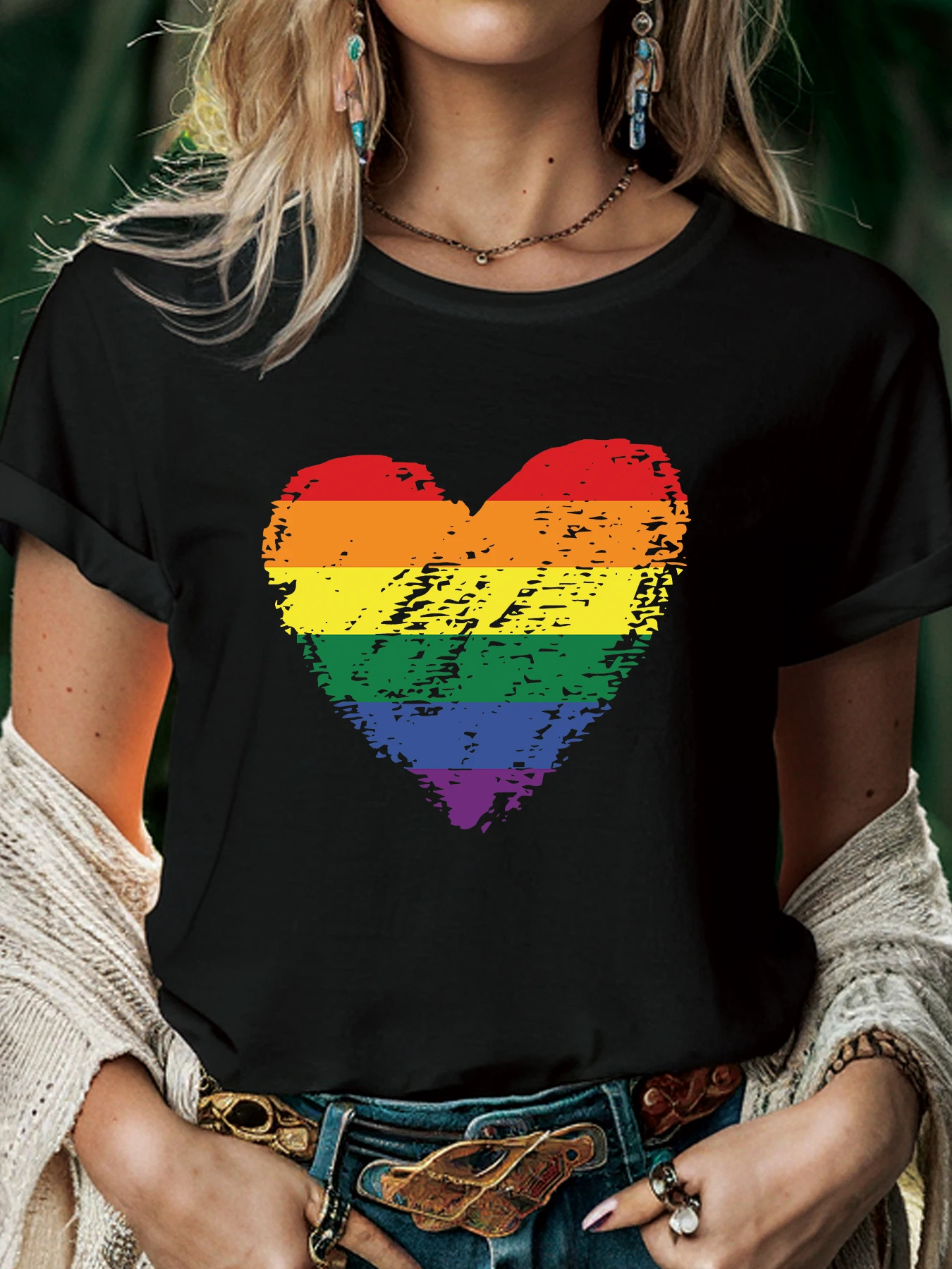 Pride Rainbow Stripe Heart Women T Shirt Summer Fashion Short Sleeved T-shirt Printed O-neck Casual T-shirt Women\'s Clothing