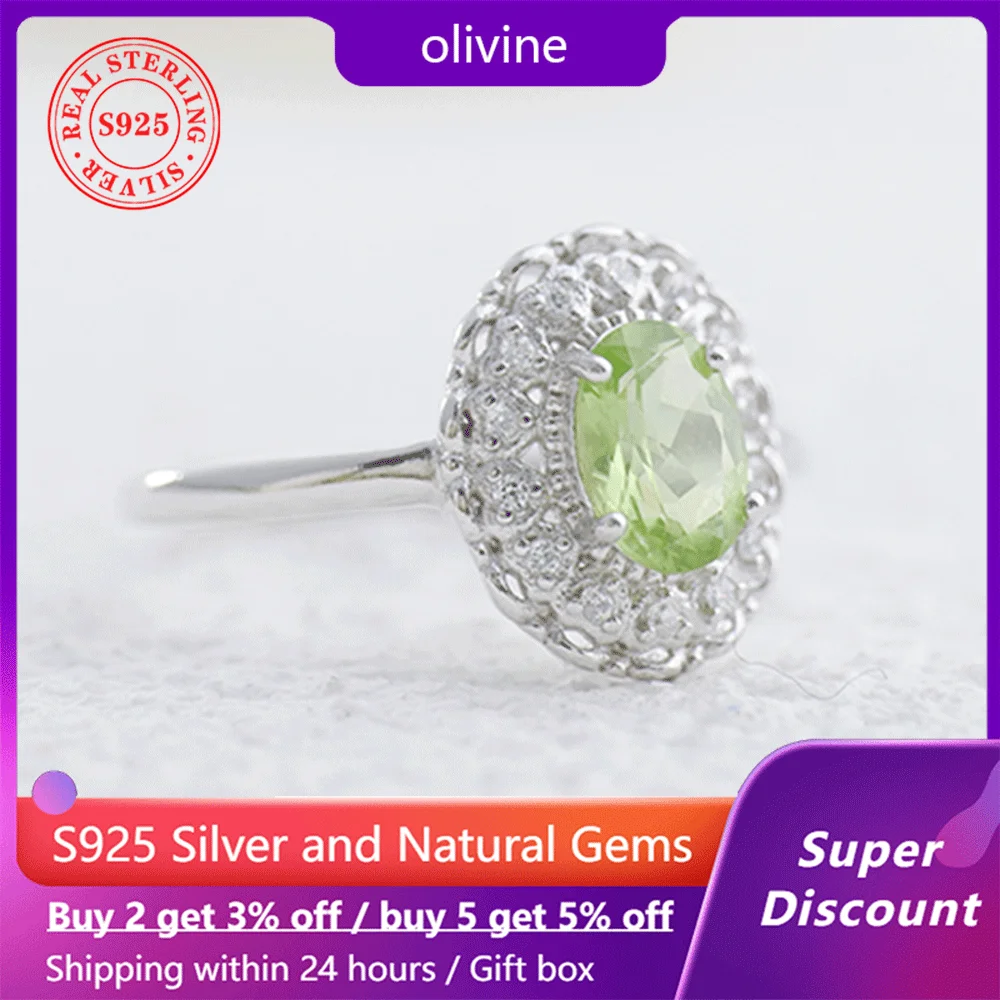 

925 sterling silver natural Peridot green gemstone ring, elegant and exquisite women's ring, wedding party jewelry birthday gift