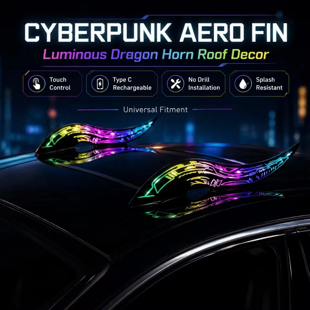 1Pair Dynamic LED Dragon Horns with Remote Control for Car with 32 Color Effects,Halloween Car Roofs Dragons Horns Decoration