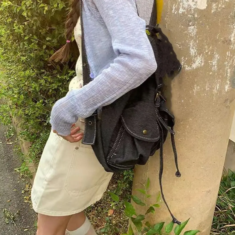 Portable Large Capacity Denim Backpack Vintage Canvas Unisex Backpack Fashion Versatile Shoulder Bag Mountain Climbing