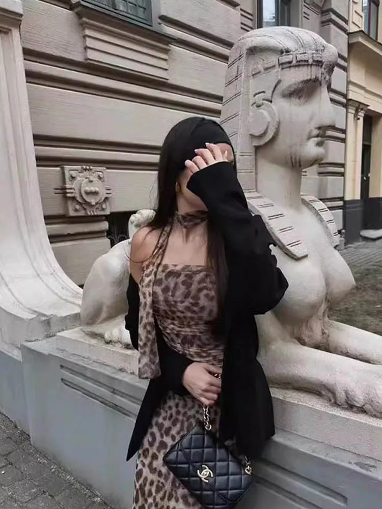 2022 lente/zomer nieuwe gepersonaliseerde straat heet meisje luipaardpatroon sexy afslankende strapless rechttrekken vrouwelijk