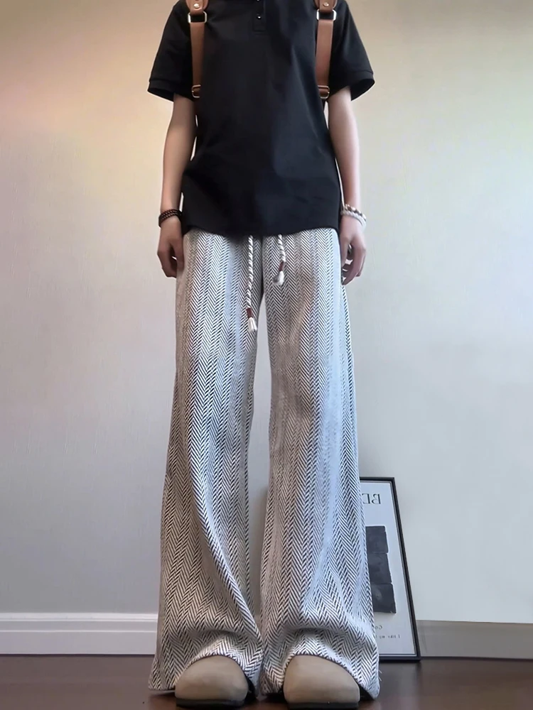 

American Retro White Pants Men's Autumn High-End Feeling Haome Casual Loose Lazy Sle Micro Flared Pants Straight Leg