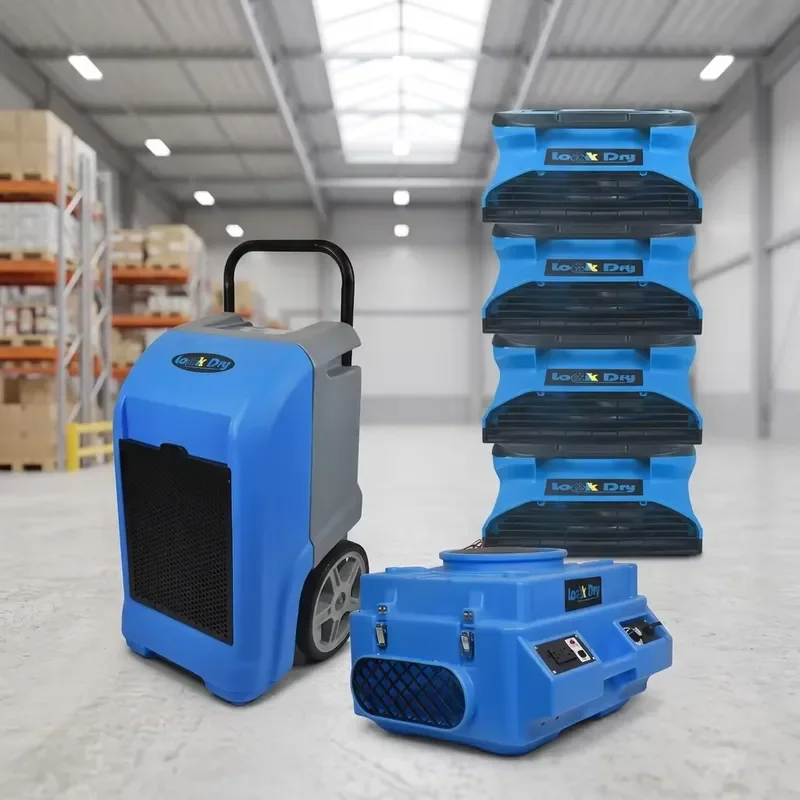 Commercial water damage remediation, low-speed blowers, industrial dehumidifiers, professional drying systems