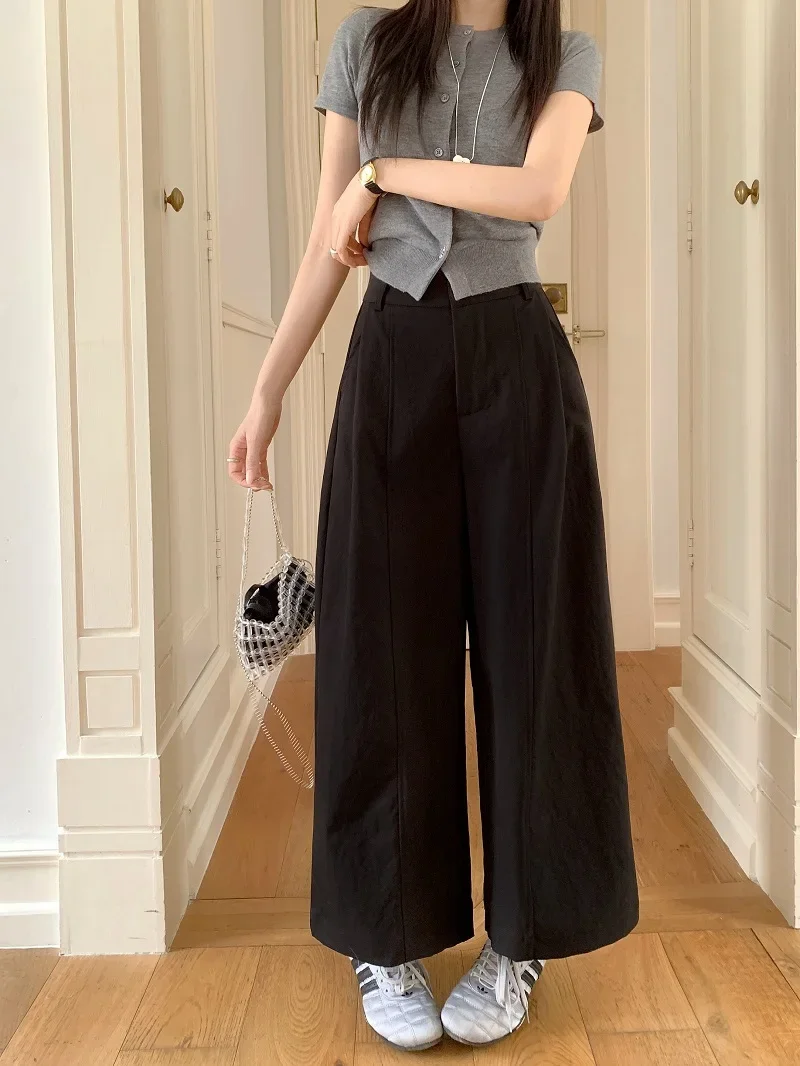 Hochwertige, lockere, vielseitige Damenhose in Khaki, koreanischer Stil, hohe Taille, gerades Bein, lässige, weit geschnittene, vielseitige Hose – Detail 7