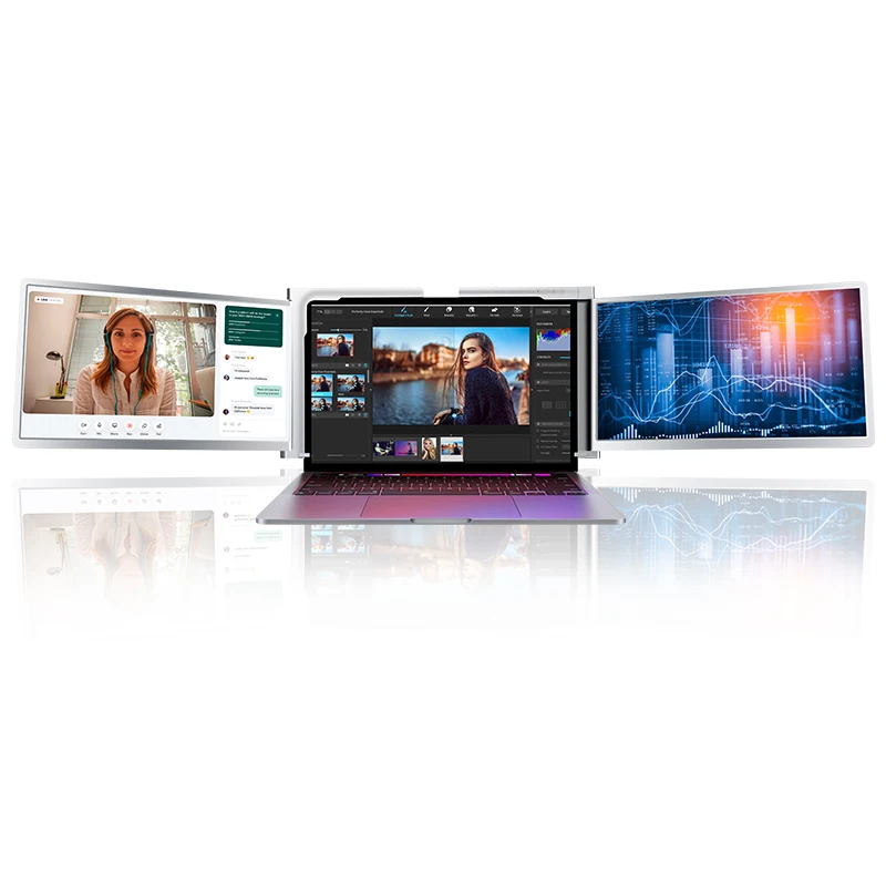 14 Inch Two Screen Lcd Ips Panel with Bracket One Cable Connecting Portable Triple Monitor for Laptop Computer