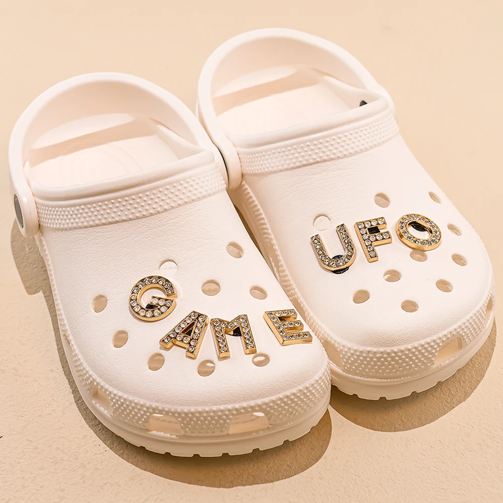 1 Stück Buchstaben Luxus Schuh Charms Alphabet Schuh Dekorationen Pins für Sandalen Frauen Mädchen Geschenke Bling Zubehör – Detail 8