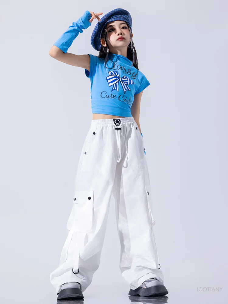 Girls Hip Hop Gradient Butterfly Short Top Hoodie Overalls Children's Street Dance Costume Set Children's Jazz Dance Costume