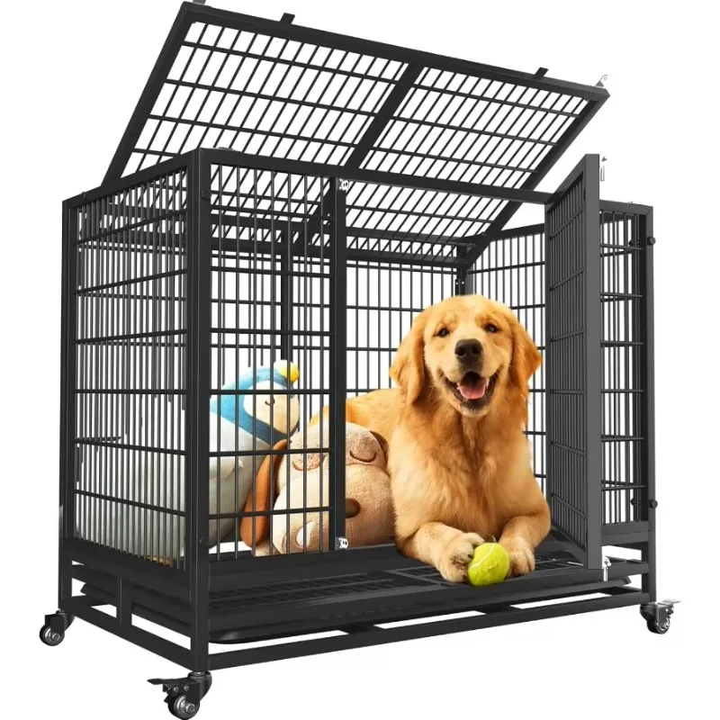 

38" Heavy Duty Dog Crate,Robust Stable Dog Kennel,with Locking Wheels,for Small Dog,Black.