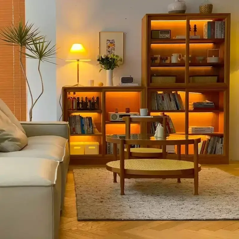 XX Hot sales  Sliding door glass dining side cabinet combination cherry wood solid wood bookcase living room display cabinet