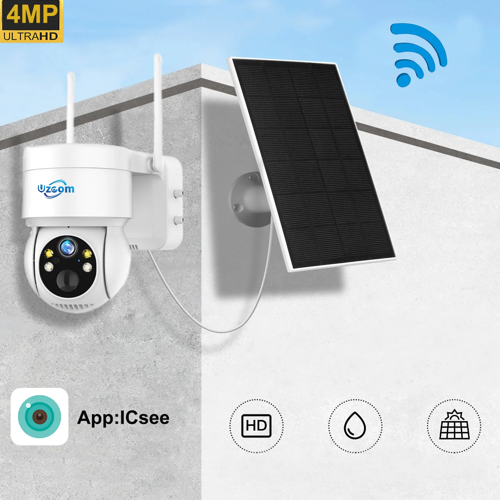 Uzoom 4MP Wireless Wifi Camera Solar Outdoor Camera With Recharge Battery PIR Human Detection 2MP PTZ Video Surveillance Camera