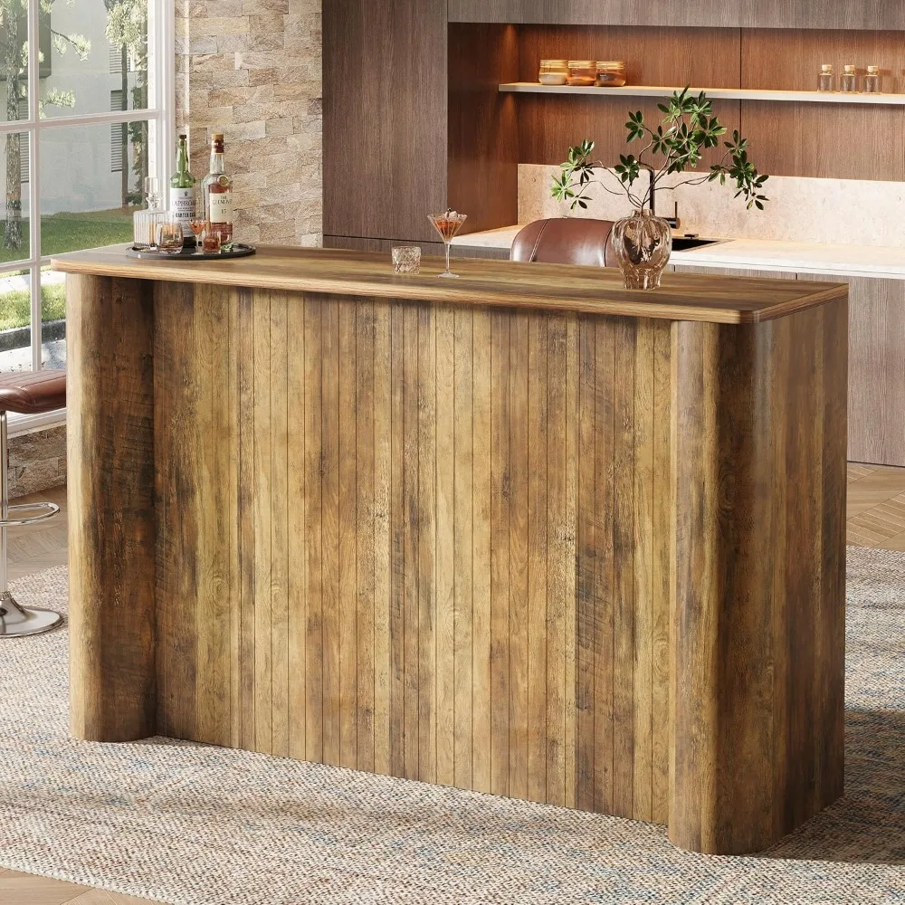 Unidade de bar doméstico de canto de 63 polegadas com armazenamento de 2 camadas para uso em cozinha e pub