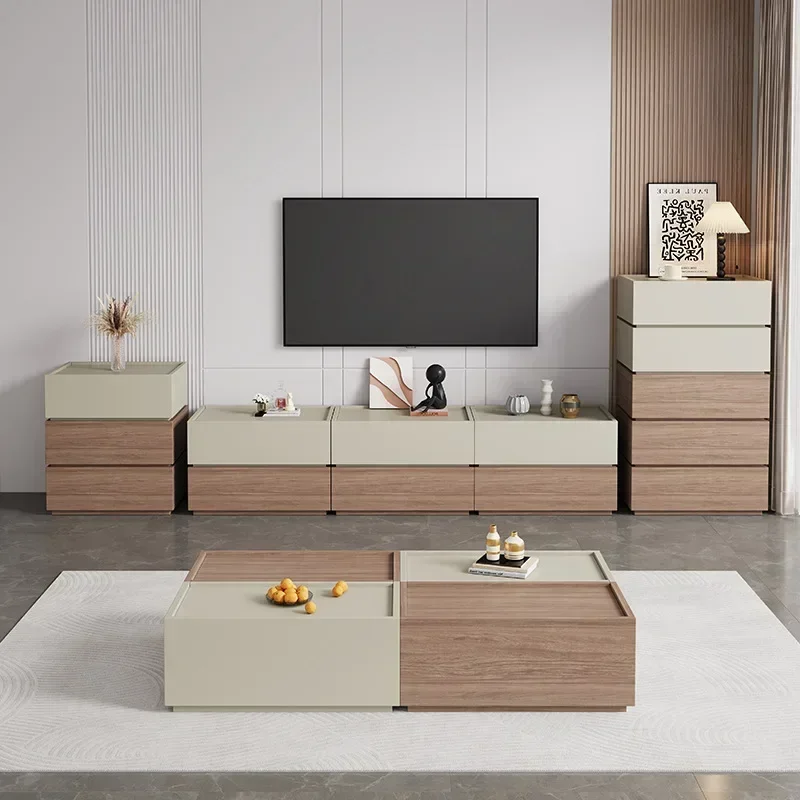 Solid wood coffee table living room household light luxury building block combination TV cabinet storage integrated