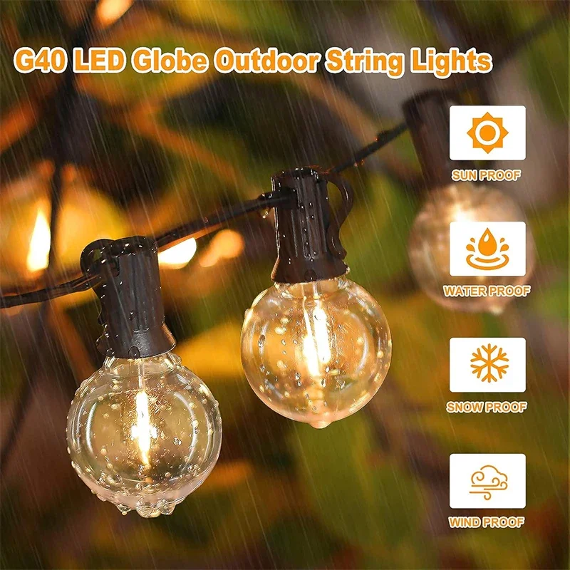 Globe Outdoor String Lights LED EU Plug 220V G40 Patio String Lights Dimmable Shatterproof Hanging Lights Patio Lights