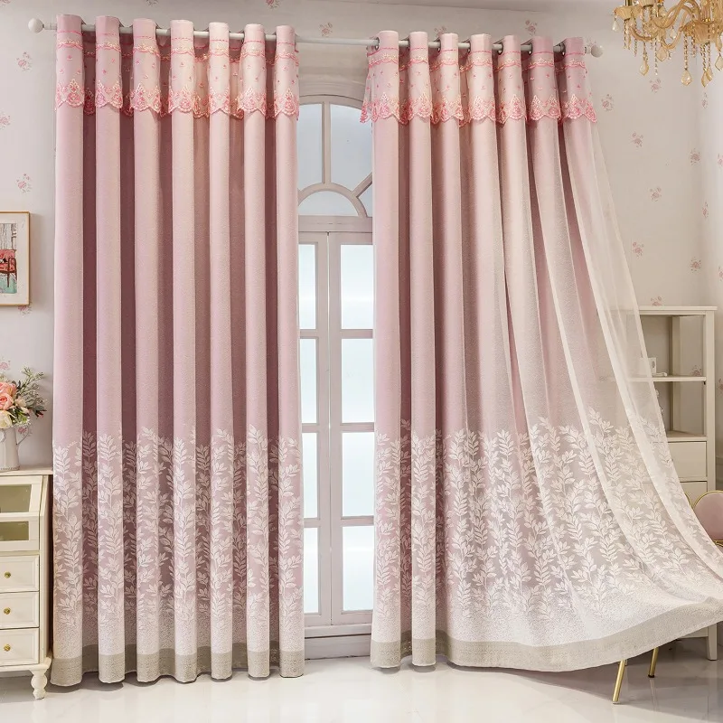 Modern Romantic Pastoral Style Cloth Gauze Integrated Double-layer Blackout Curtains Bedroom Living Room Balcony Universal Atmos