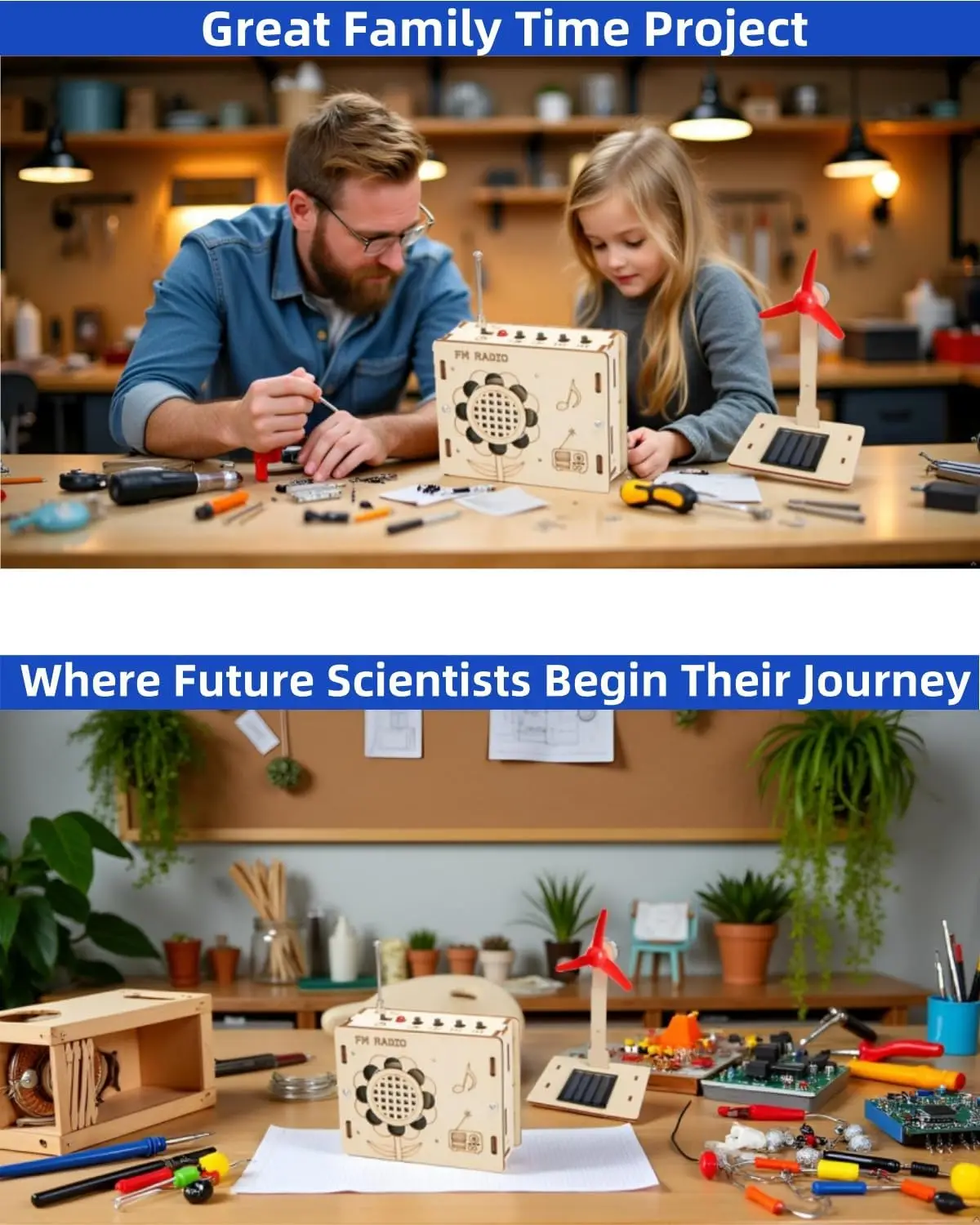 Kit radio FM fai-da-te e kit ventola solare, progetto scientifico elettronico con PCB, altoparlante, custodia, strumenti di assemblaggio per progetti STEM