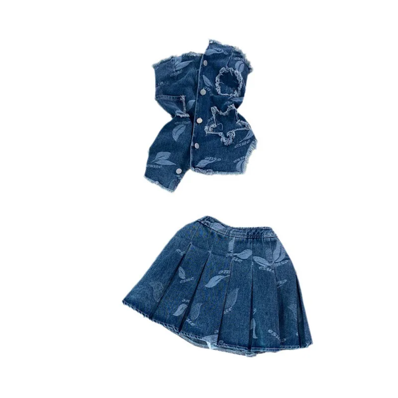 Fashion Suit Female Spice Girl Fringe Irregular Tube Top Denim High Waist Slim A-line Skirt  2 Piece Sets Womens Outfits