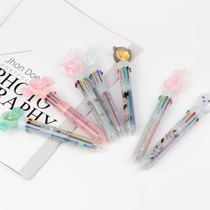 

30PCS Cute Clouds Rabbit Ear Sequins 10 Color Press Ballpoint Pen Cartoon Ten Color ballpoint pen Marker Ink Pen Signature Pen