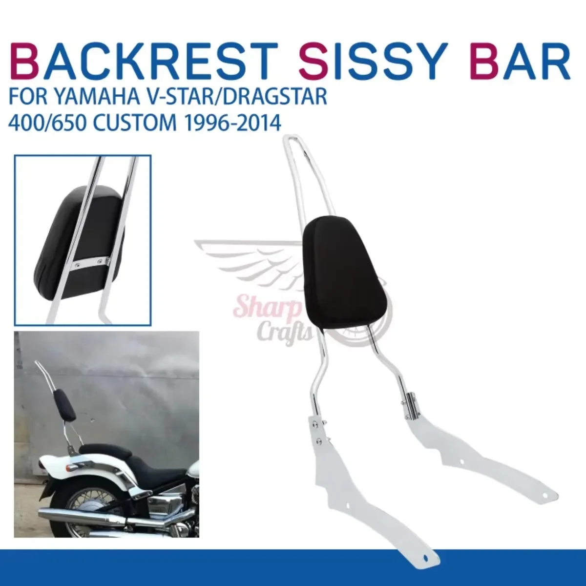 Motorcycle Parts Passenger Sissy Bar Backrest For Yamaha Dragsta Vstar DS400 DS650 XVS400 XVS650 XVS 650 Custom 1996-2017