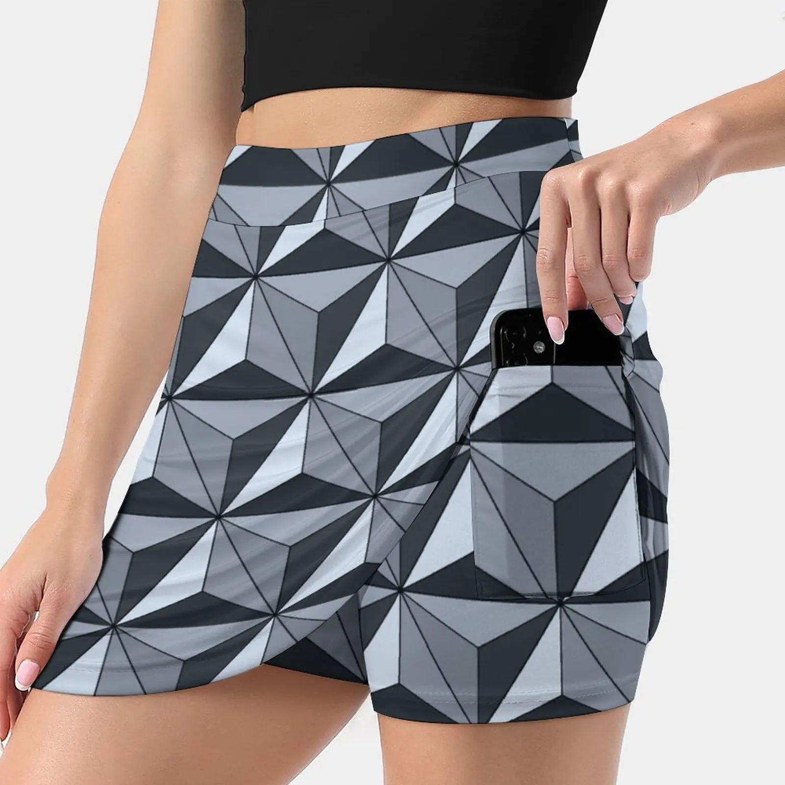 Spaceship Earth-Silver Skirts Woman Fashion 2022 Pant Skirt Mini Skirts Office Short Skirt Spaceship Earth Pattern Triangles