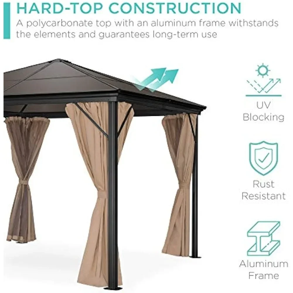 10x10ft Hardtop Gazebo, Outdoor Aluminum Canopy for Backyard, Patio, Garden w/Side Curtains, Mosquito Netting, Zippered Door