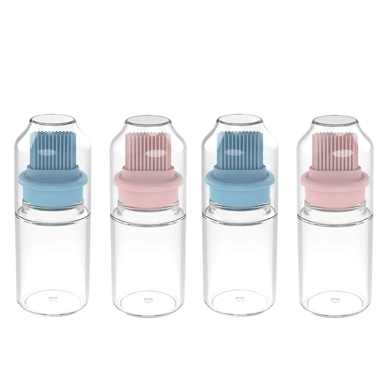 4 Pcs BBQ Oil Bottle Brush, Bottle Baster Brush For BBQ And Cooking, Glass Oil Bottle With Silicone Oil Brush,Blue&Pink