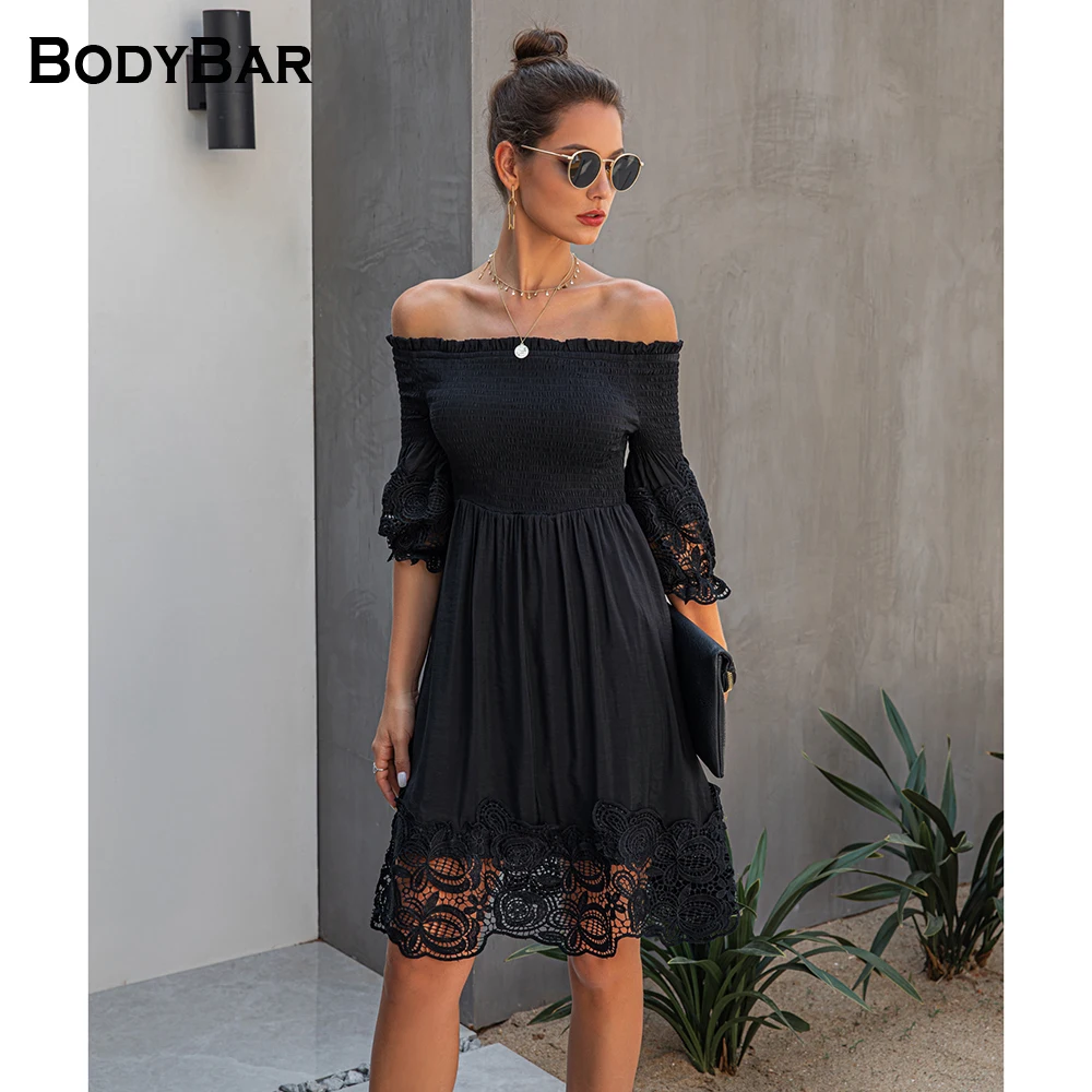 

Off Shoulder Lady Dress Sexy Backless Lace A-line Dresses Solid Color Patchwork Oversize Dress For Female Beach Vacation Vestido