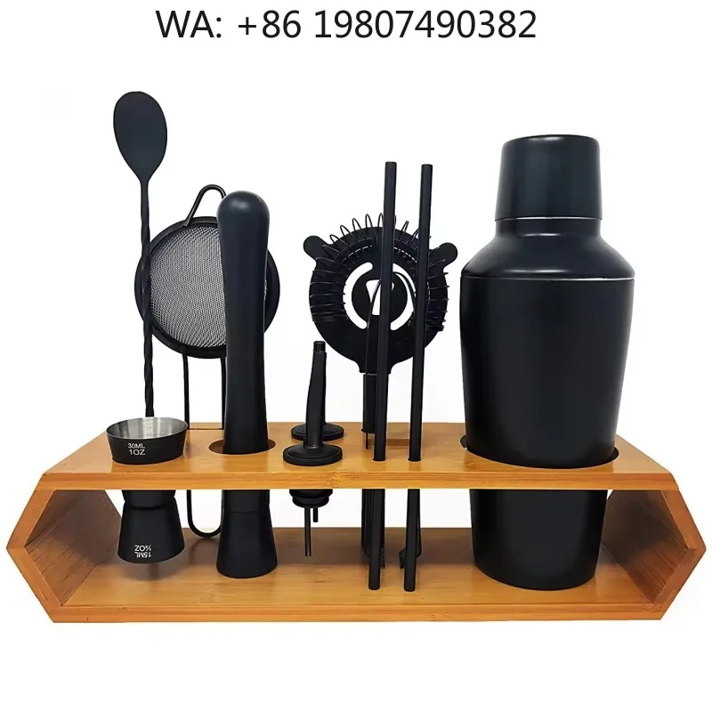 12Pcs Matte Black Stainless Steel Mixology Bartender Kit With Display Stand Boston Cocktail Shaker Full Mix Tools For Modern Hom