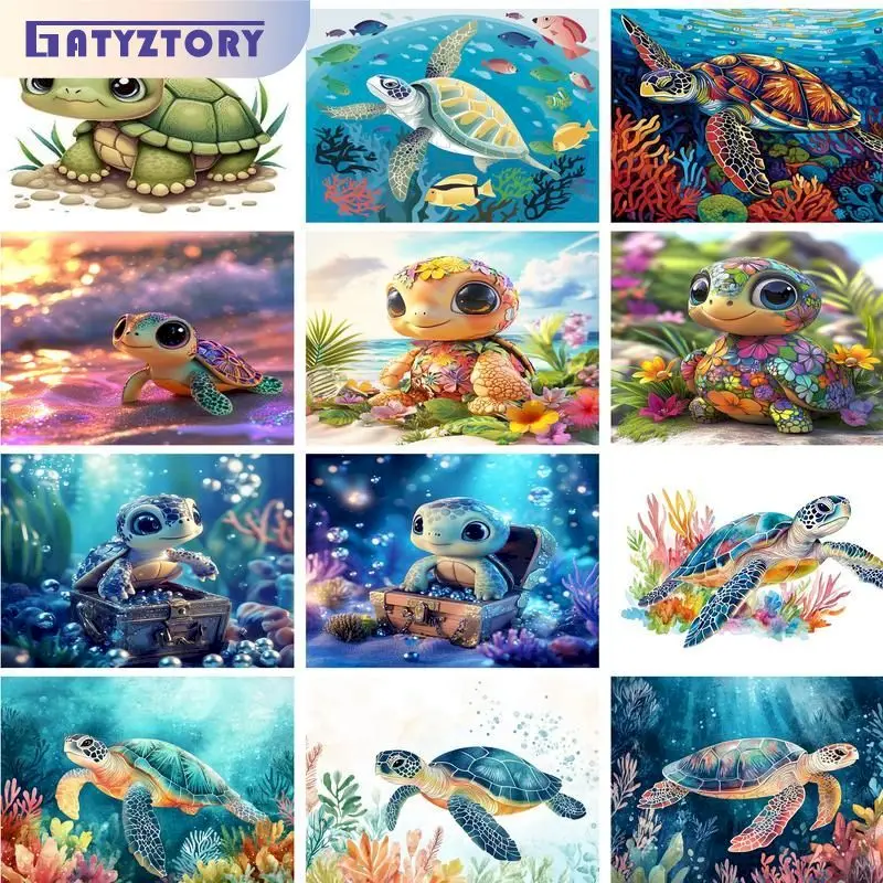 

GATYZTORY Oil Painting By Numbers For Adults Deep Sea Turtle Animal Paints Kits Unique Diy Gift Acrylic Pigment Modern Home Wall