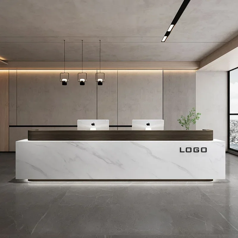 Mostrador de tienda, mesas de recepción, jarra de destilación de café Beauty V60, escritorios para ordenador, caja registradora para salón de movimiento de negocios