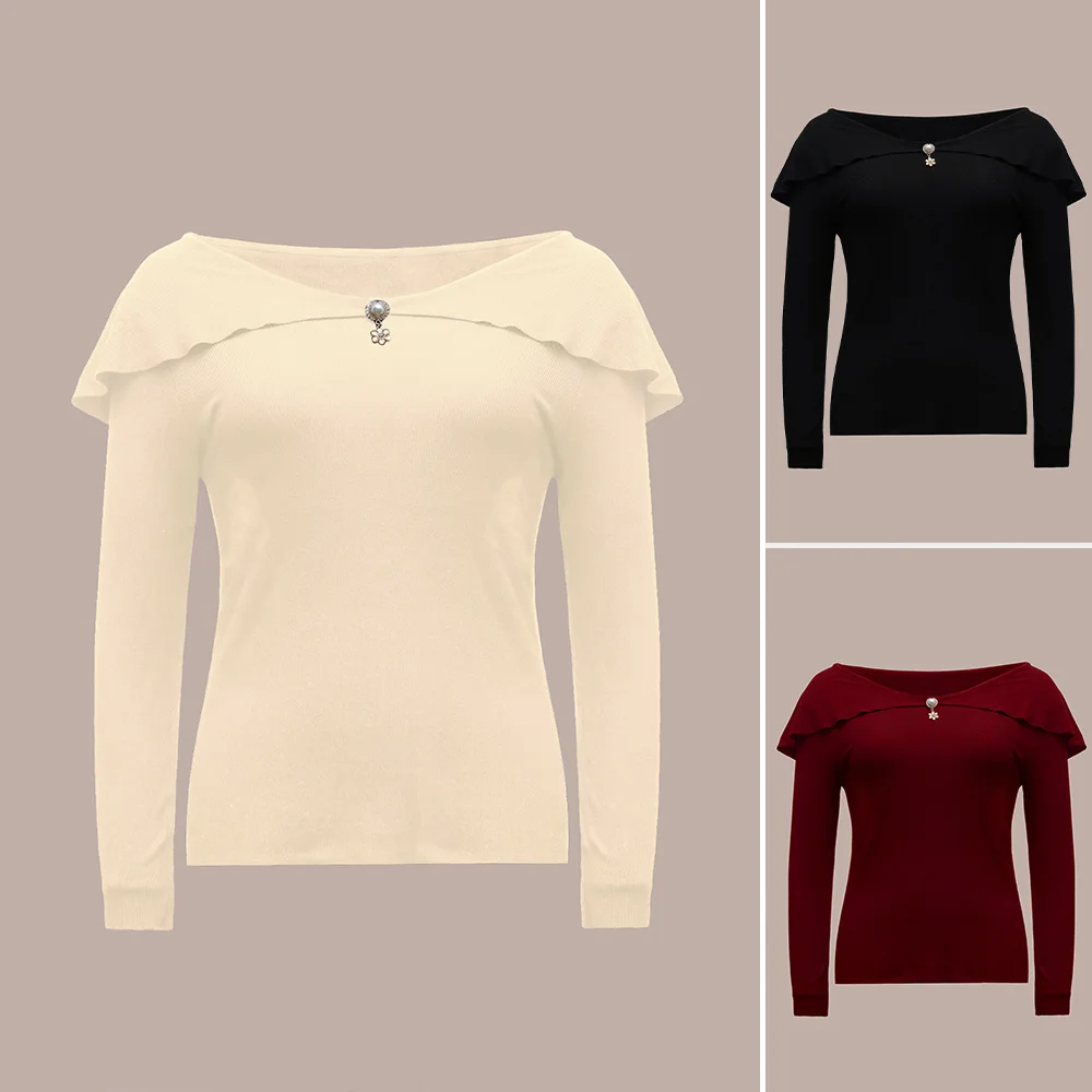 

Женский свитер, осенне-зимний шикарный свитер для свиданий, модный однотонный свитер с трехмерным украшением и длинным рукавом с круглым вырезом