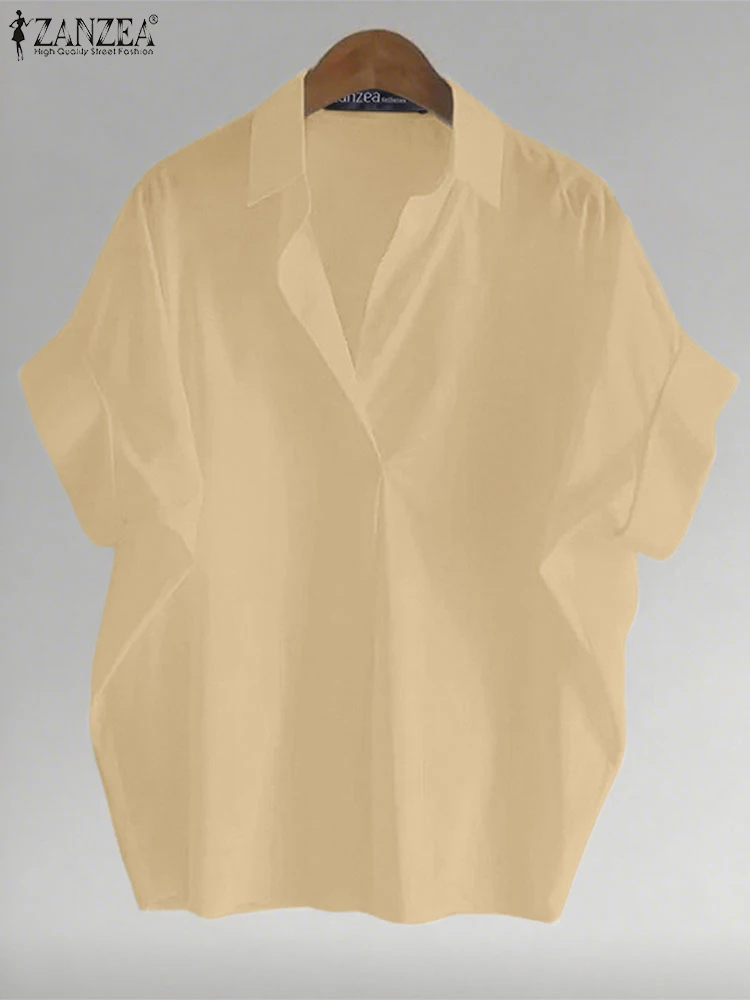 

ZANZEA Oversized Women Fashion Blouse Summer Shirts 2025 Elegant Office Lady Tunic Tops Casual Loose Lapel Solid Color Blusas