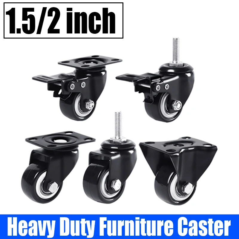 

4PCS 1.5/2 Inch Furniture Caster Soft Rubber Universal Wheel Heavy Duty Swivel Caster Mute Trolley Wheel Furniture Wheel