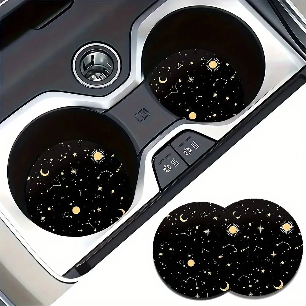 Star And Moon Absorbent Car Cup Holder Coasters 2pcs Stylish Auto Interior Additions For Women For Vehicles And Home Desk