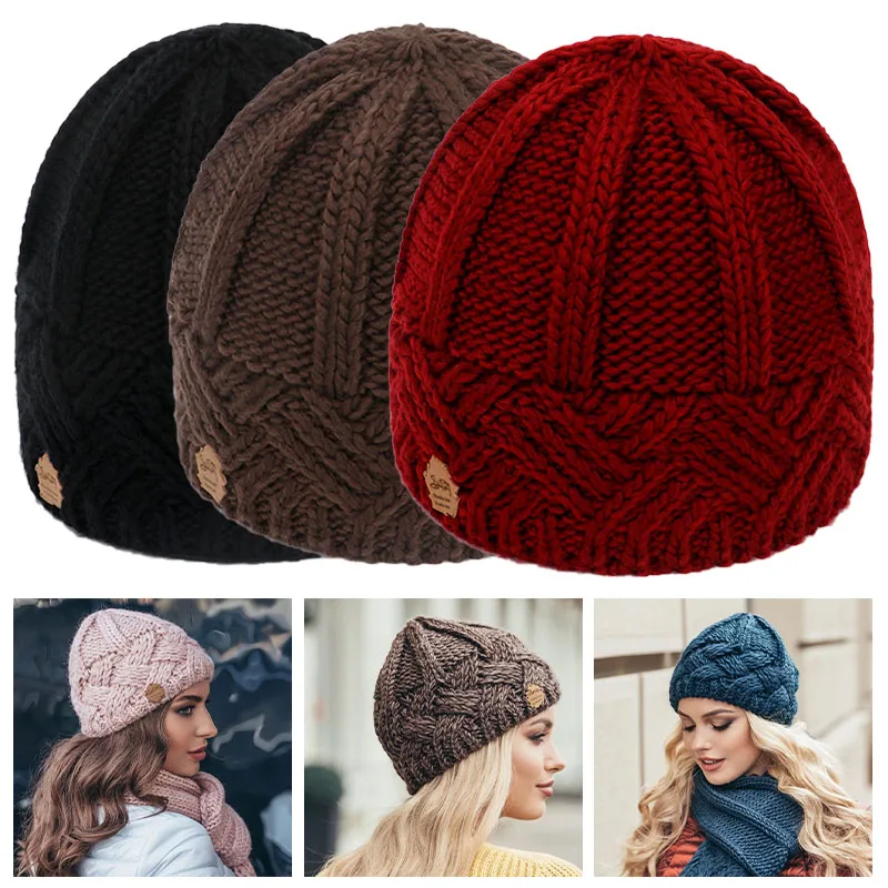 2022 Fashion New Women Autumn Winter Hat Bonnet Femme Chunky Thick Stretchy Hats Faux Fur Female Warm Knitted Beanie Girl Hats