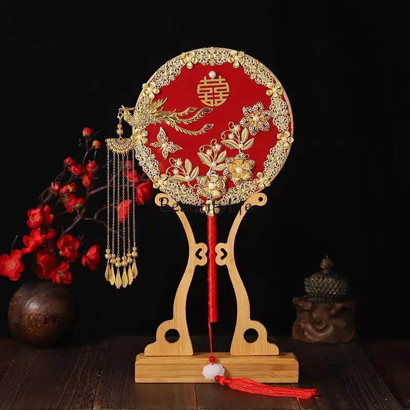 Ancient fan bridal wedding ceremony show clothes Chinese wedding happy fan hand bouquet finished round