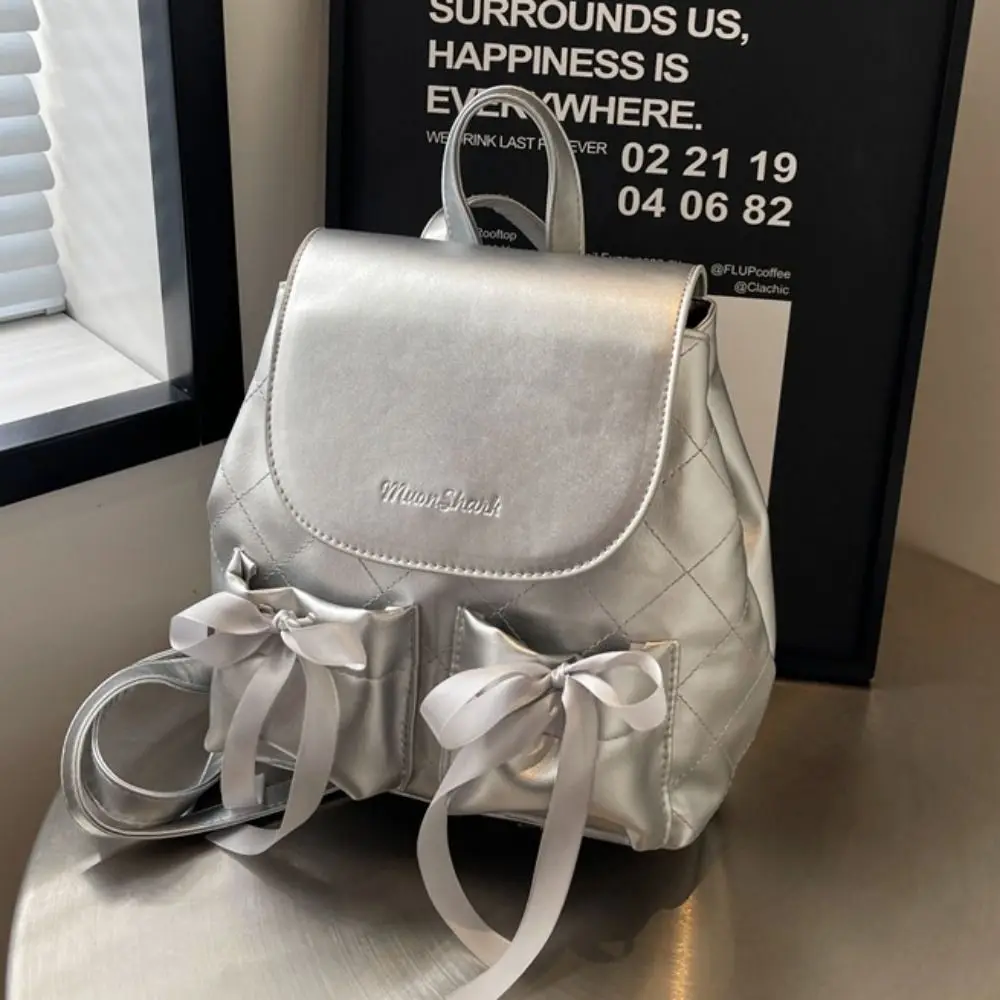 Korean Style Bowknot Backpack Ballet Style Large Capacity Nylon Drawstring Knapsack Double Bow Solid Color Y2k School Bag Women