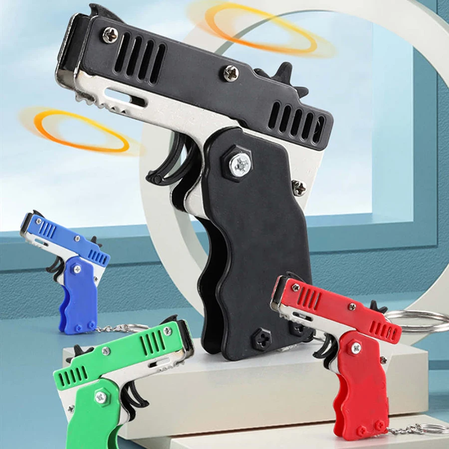 Metall-Burst-Gummiband-Spielzeug - Mini-Faltbarer Schleuder mit Schlüsselanhänger und 60 Gummibändern, perfektes Geschenk für Weihnachten – Detail 2